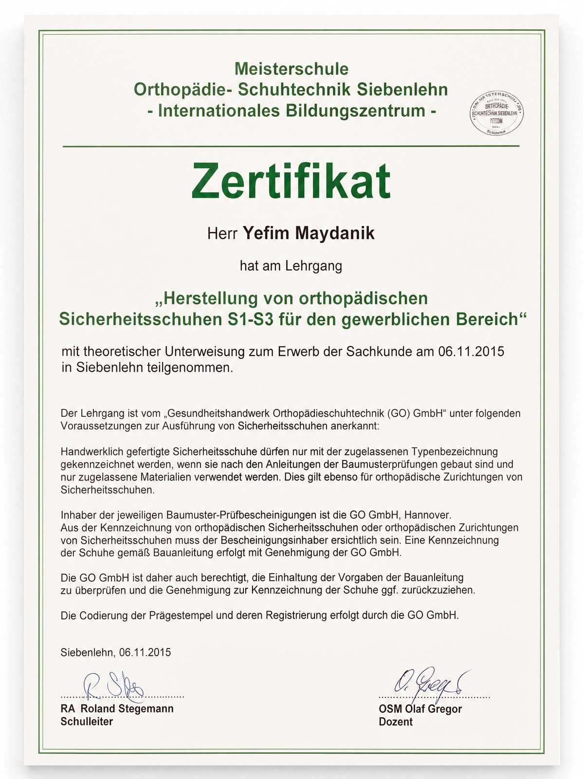 Orthopädische Sicherheitsschuhe S1-S3 · Meisterschule Siebenlehn 2015